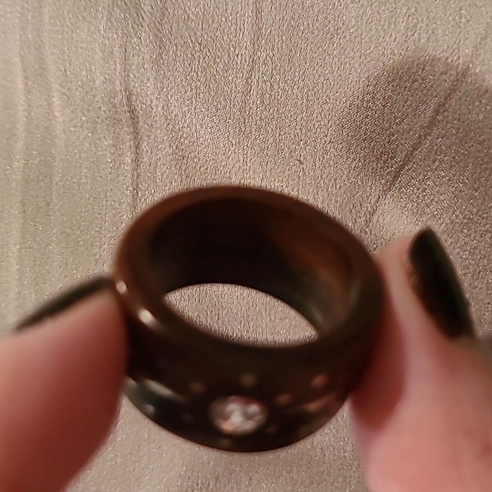 Real wood ring with cubic zirconia and sterling silver inlay - Picture 6 of 6